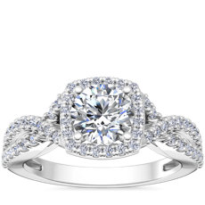 Twist Halo Diamond Engagement Ring in 14k White Gold (1/2 ct. tw.)